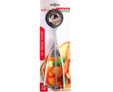 Two ergonomic ice cream scoops, 21cm long with 5cm diameter, designed for easy serving of hard ice cream.