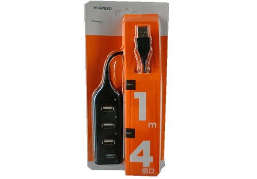 USB Extension hub converting 1 port into 4, supporting USB 2.0/3.0 with fast data transfer, compact for travel.