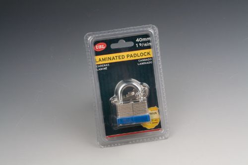 Three 40mm laminated padlocks with keys, designed for secure locking of gates, lockers, and tools, weather-resistant finish.