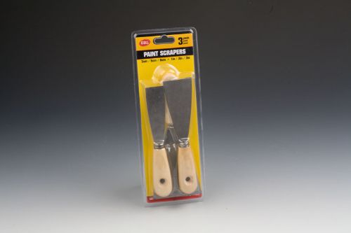 Set of 6 durable paint scrapers with ergonomic handles for efficient paint removal on various surfaces.