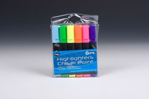 Set of 12 chisel point highlighters in bright colors, ideal for highlighting, organizing notes, and enhancing study materials.