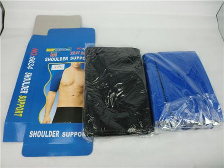 Shoulder support brace with four-way compression, breathable material, ideal for pain relief and improved mobility during activities.