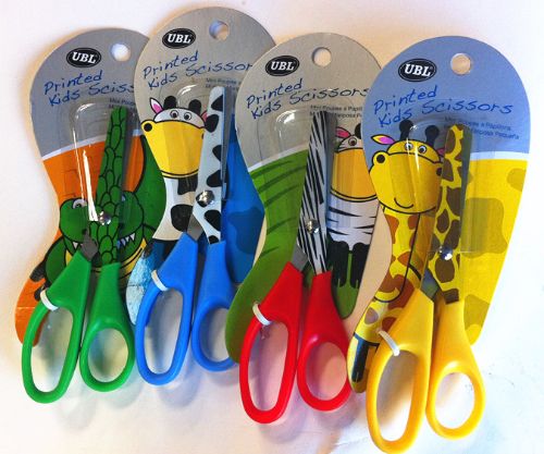 Colorful kids' scissors with playful animal prints, perfect for creative arts and crafts, designed for small hands.