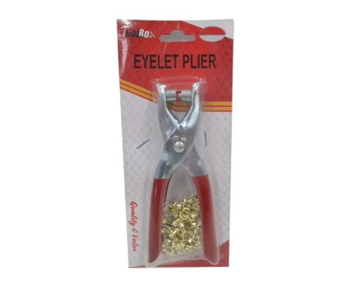 Compact Eyelet Plier for easy eyelet application on fabric, leather, and paper, featuring ergonomic handles for comfort.