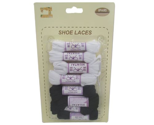 Assorted black and white premium shoelaces in 6 packs, designed for style and durability in any casual footwear.