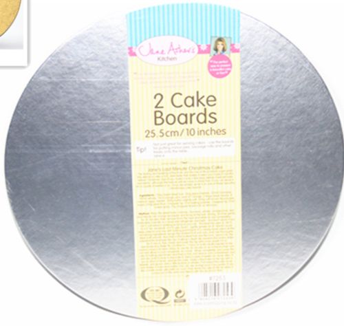Premium pack of 2 sturdy cake boards measuring 25.5cm, ideal for supporting and displaying cakes beautifully.