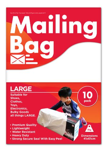 Large water-resistant mailing bags (41 x 61cm) - set of 10, ideal for securely shipping shoes, clothes, and bulky items.