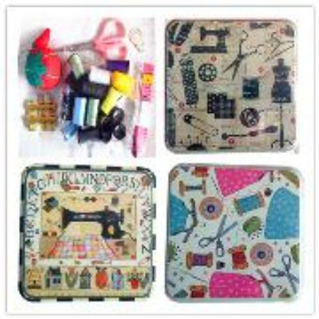 Sewing Set In Tin (Set of 2) featuring colorful threads, needles, and scissors in stylish, portable tins for all crafting needs.