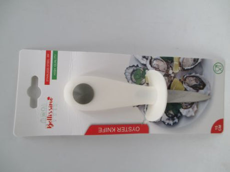 Stainless steel 15cm oyster knife with ergonomic handle for safe and effortless oyster opening in any seafood setting.
