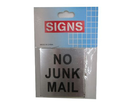 Set of 2 durable metal 'No Junk Mail' signs, 5.5cm, perfect for mailboxes and doors to reduce unsolicited mail.