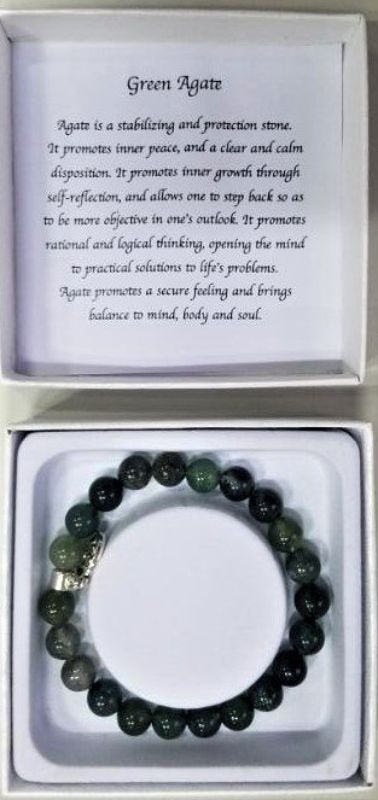 "Elegant Green Agate Bracelet with unique stones, promotes healing and emotional balance, adjustable for any wrist."