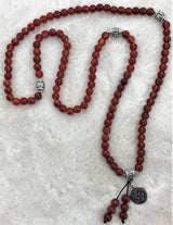 70cm Carnelian Mala Necklace with 108 hand-selected beads, perfect for meditation, prayer, and stylish spiritual expression.