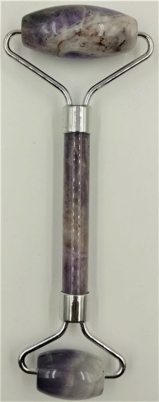 Amethyst massage roller for natural wellness, stress relief, and improved circulation, perfect for self-care routines.