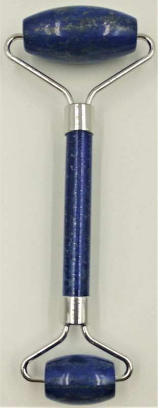 Lapis lazuli massage roller designed for relaxation, improving circulation, and lymphatic drainage in skincare routines.