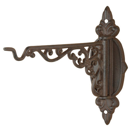 Decorative long swivel hook with graceful curls, perfect for hanging baskets, lanterns, or bird feeders in outdoor spaces.