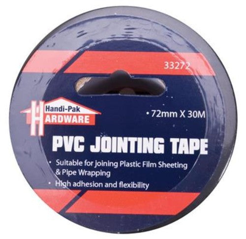 Durable 72mm x 30M black polythene tape for secure packaging and sealing, ideal for various applications.