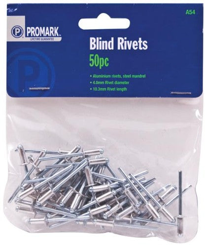 Promark 4.0 x 10.3mm Aluminium Blind Rivets, lightweight and strong, ideal for metal, wood, and plastic assembly.