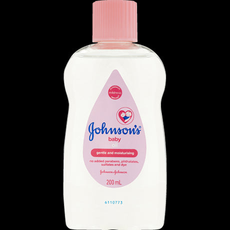 Johnson's Baby Oil 200ml bottle, perfect for moisturizing and nourishing delicate baby skin with a lightweight, non-greasy formula.