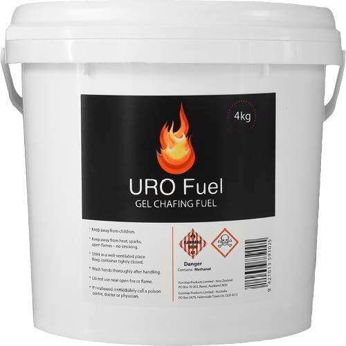 URO FUEL Gel Chafing Fuel 1pk, a wind-resistant gel for outdoor cooking and catering, ensures food stays warm efficiently.