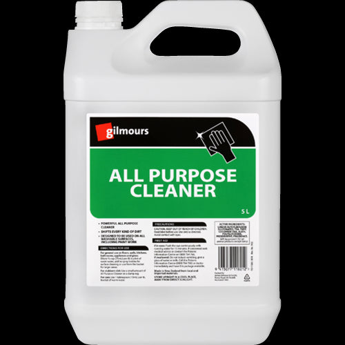 Gilmours All Purpose Cleaner 5L, a versatile eco-friendly cleaner for tough stains on various surfaces, with a pleasant scent.