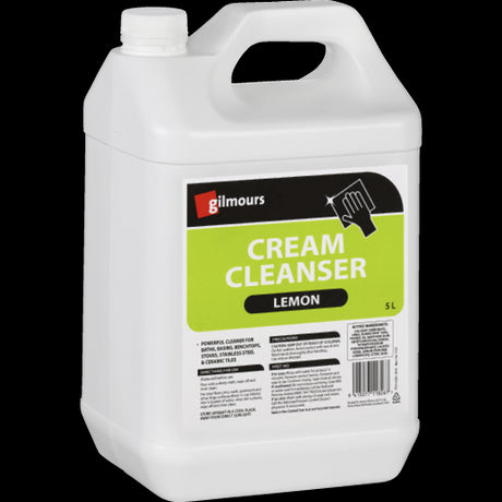 Gilmours Creme Cleanser 5L bottle, designed for effective cleaning on various surfaces without scratching.