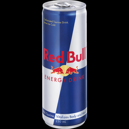 A pack of 24 Red Bull Energy Drink cans, each 250ml, designed for a refreshing energy boost with caffeine and vitamins.