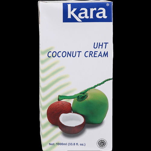 Kara Coconut Cream 1L, a creamy, dairy-free alternative for cooking, desserts, and smoothies, gluten-free with no preservatives.