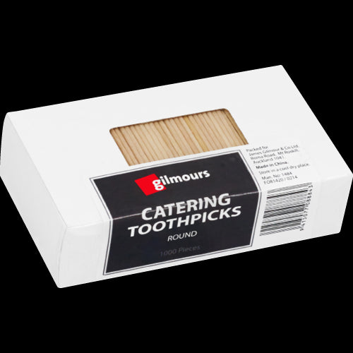Gilmours Round Toothpicks 1000pk, high-quality, durable, ideal for oral hygiene and dining experiences.