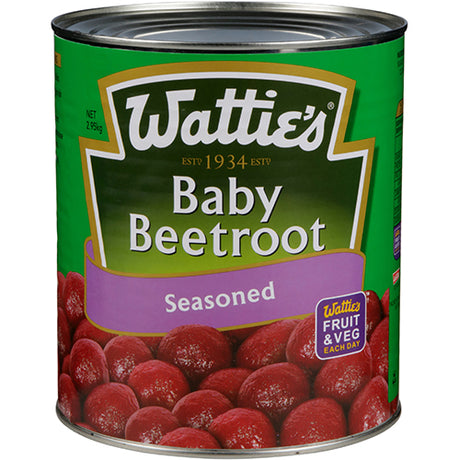 Wattie's Baby Beetroot 2.95kg: tender, sweet, cooked beetroots packed with nutrients, perfect for salads and side dishes.