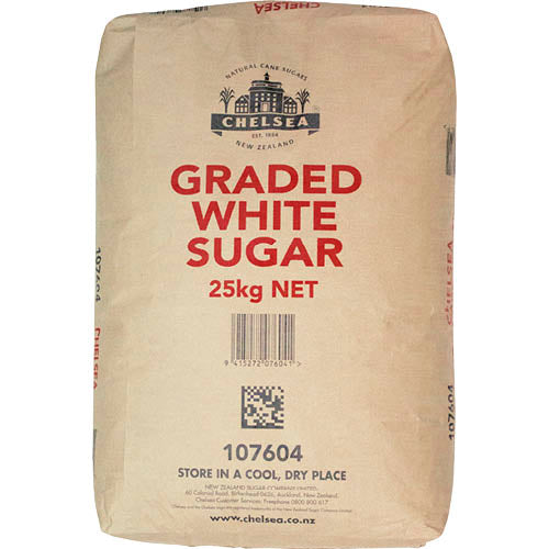 Premium-quality 25kg Chelsea White Sugar 1A, ideal for baking, sweetening drinks, and preserving with a sparkling white appearance.