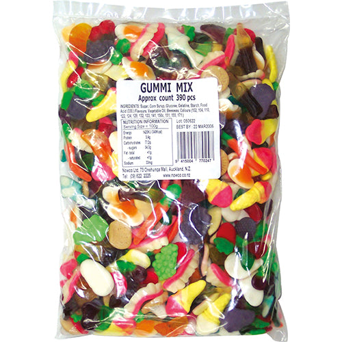 Colorful assortment of 390 fruit-flavored gummy candies, gluten-free and perfect for snacks, parties, or gift bags.