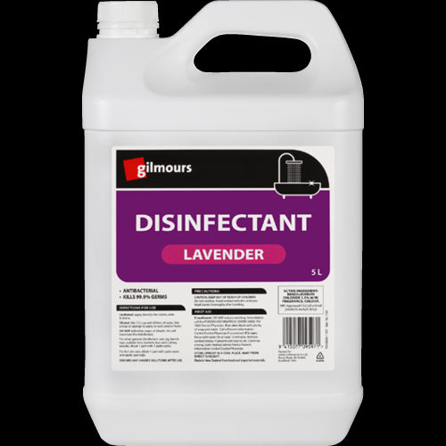 Gilmours Lavender Disinfectant 5L: Effective cleaning solution with lavender scent, safe for various surfaces and eco-friendly.