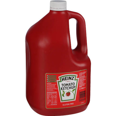 Heinz Tomato Ketchup 4L bottle, perfect for enhancing meals with rich, sweet, and tangy flavor. Great for families and events.