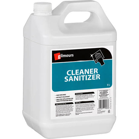 Gilmours Sanitiser Cleaner 5L promotes hygiene with powerful antibacterial properties for deep cleaning various surfaces.