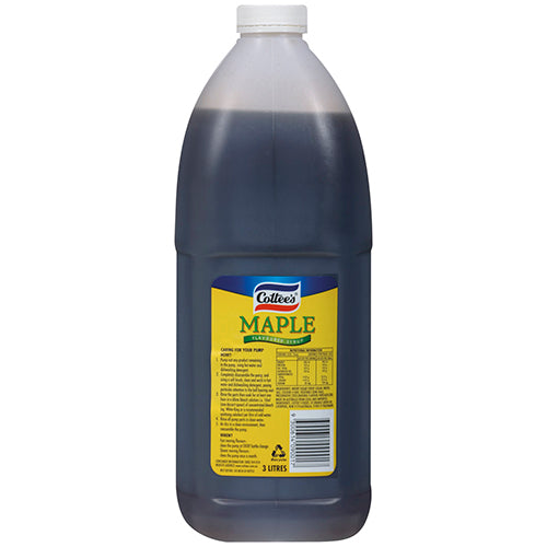 Cottee's Maple Syrup Topping in a 3-liter bottle, perfect for drizzling on pancakes, waffles, or enhancing desserts.