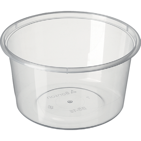 Set of 50 Bonson 440ml round containers with secure lids, ideal for meal prep and leftovers, dishwasher and microwave safe.