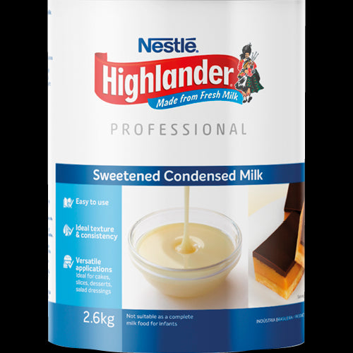 Rich and creamy Nestle Sweetened Condensed Milk 2.6kg, perfect for baking, desserts, and adding sweetness to beverages.