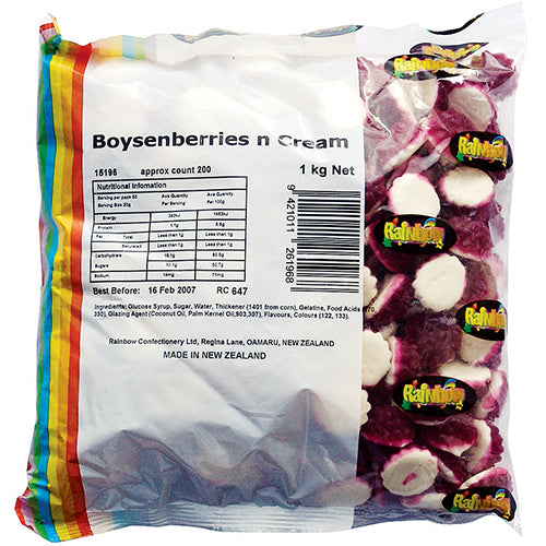 Vibrant 1kg pack of Rainbow Boysenberries and velvety creams, perfect for snacking and desserts, gluten-free and nutritious.