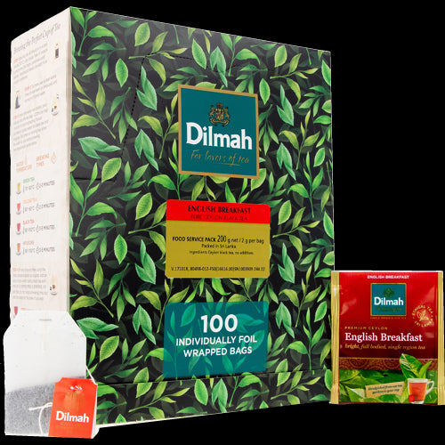 Dilmah English Breakfast Tea Bags 100g, robust Ceylon black tea for a rich morning boost, perfect with milk or on its own.