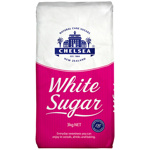 Pure white sugar in a 3kg bag, perfect for baking, cooking, and enhancing flavors in desserts and beverages.