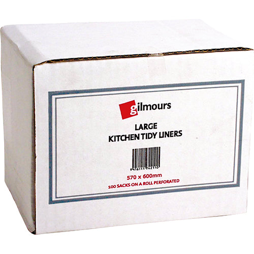 Large pack of 100 heavy-duty kitchen tidy liners for bins, ensuring a clean and organized kitchen with easy cleanup.
