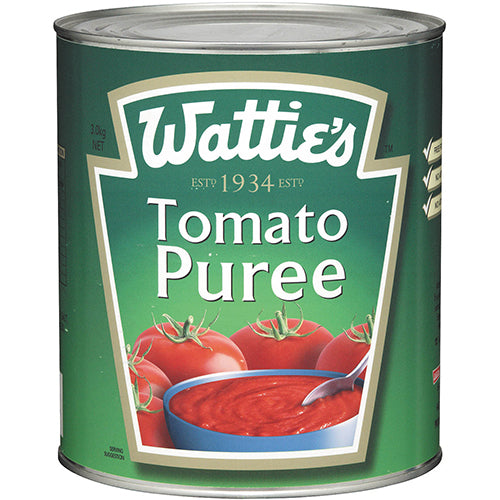 Wattie's Tomato Puree 3kg pack, rich in flavor and perfect for sauces, soups, and casseroles, gluten-free with no preservatives.