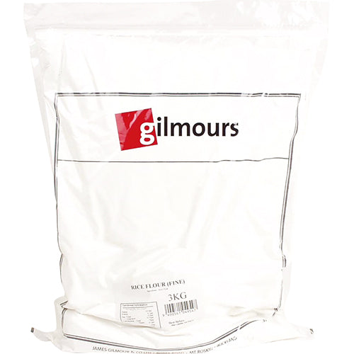 Gilmours Rice Flour 3kg, premium gluten-free flour perfect for baking crispy snacks and light, fluffy cakes.