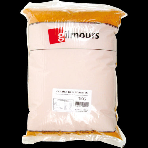 Gilmours Golden Breadcrumbs 3kg, ideal for crispy coatings on chicken, fish, and vegetarian dishes. Perfect for all cooks.