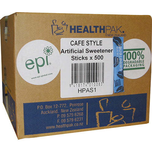 Health Pak Artificial Sweetener Sticks 500pk - low-calorie sugar alternative for sweetening beverages and desserts on-the-go.