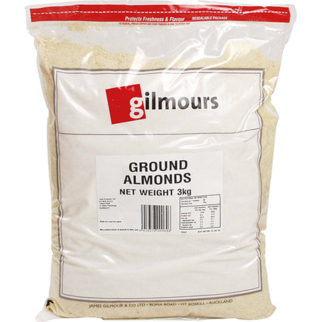 High-quality 3kg bag of Gilmours Ground Almonds, ideal for baking, cooking, and healthy gluten-free recipes.