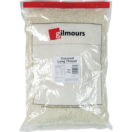 Premium 2kg Gilmours Long Thread Coconut, perfect for enhancing sweet and savory dishes with rich texture and natural sweetness.