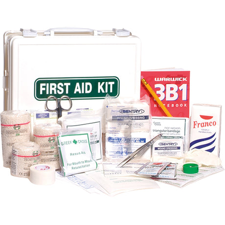 Compact Protec First Aid Kit 1pk with essential supplies for home, car, or workplace emergencies, organized in a durable case.