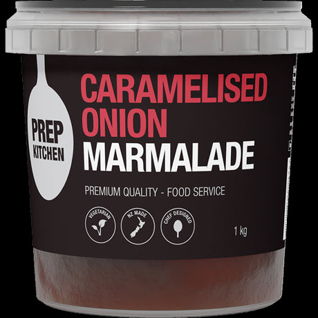 Prep Kitchen Caramelised Onion Marmalade 1kg, a rich, undiluted marmalade perfect for gourmet dishes and vegetarian recipes.