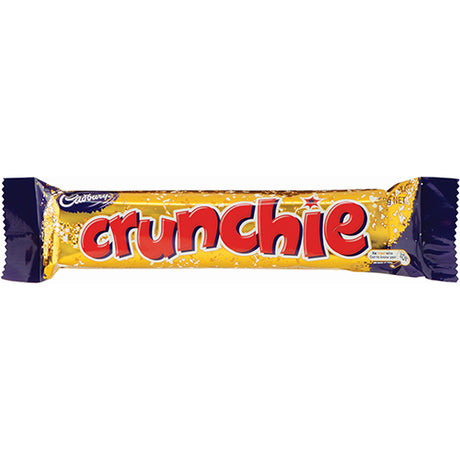 Bulk pack of 42 Cadbury Crunchie bars, featuring honeycomb center coated in smooth milk chocolate, perfect for sharing.